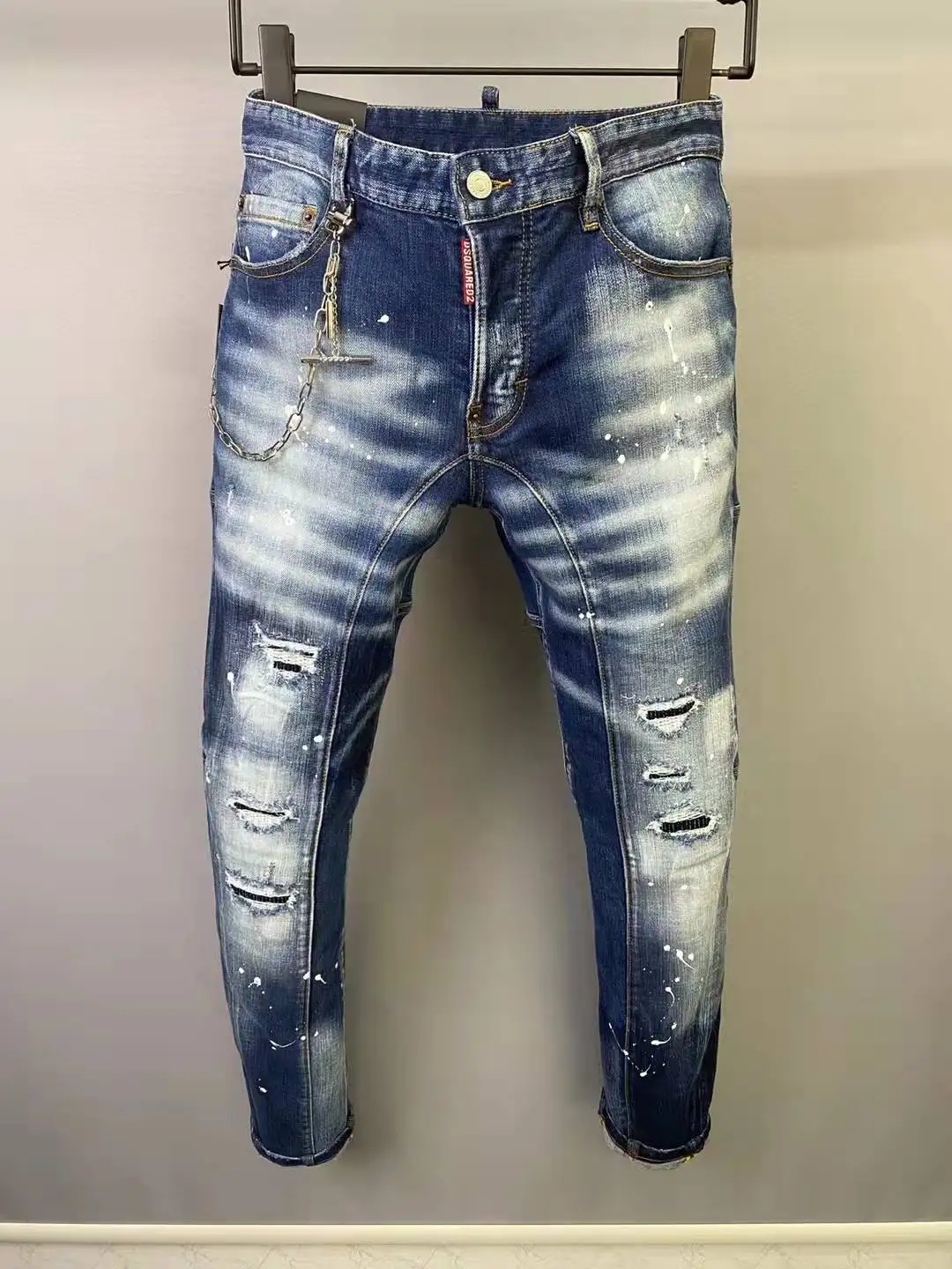 

Мужские потертые мотоциклетные джинсы Dsquared2 в горошек с дырками, новинка 2022, модные трендовые брендовые, A506