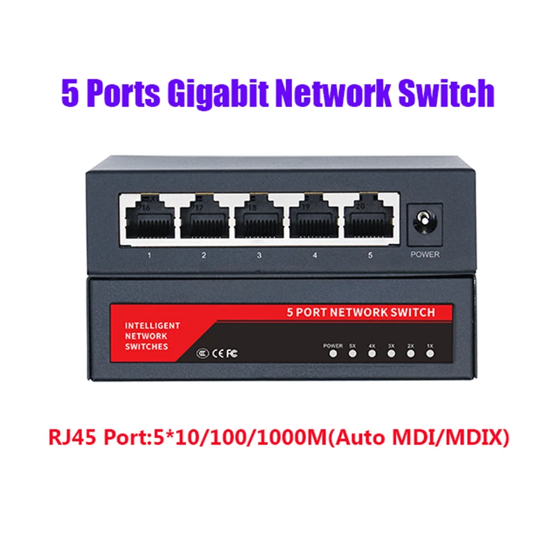

Gigabit Network Switch intelligent 10/100/1000Mbps 5 Port RJ45 LAN Hub Fast Ethernet Switch Bandwidth 10G Full Duplex IEEE802.3u