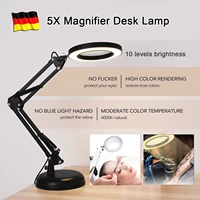 flexible arm professional 5x magnifier lamp usb led magnifying glass desk lamp 10 levels brightness dimming reading lamp