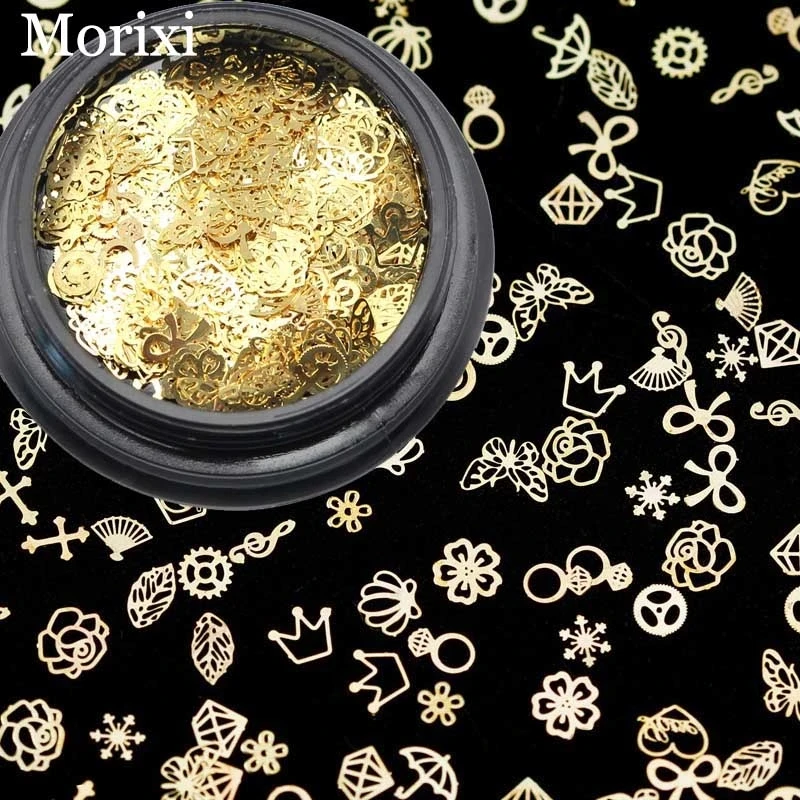 

3D metal nail art decoration mixed shape gold flowers cross leaves Rivet DIY charms metal sequins nail accessories BZ016