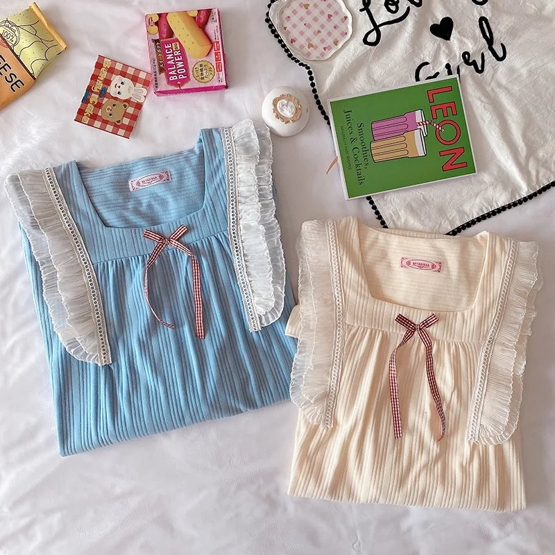 2021 Spring and Autumn New Nightdress Women's Cotton Long Sleeve Fashion Lovely Princess Romantic Home Wear Sleepwear Women