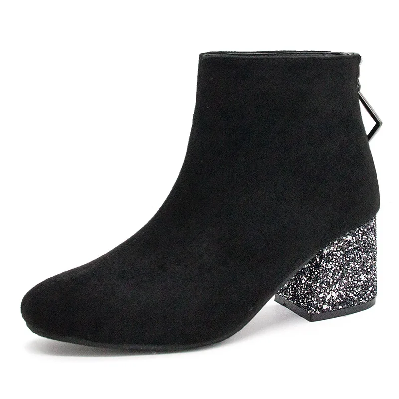 Новинка женские ботинки до середины икры Bling винтажные зимние из флока на молнии