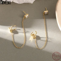 moveski 925 sterling silver fashion temperament zircon long chain earrings ear clips women simple wedding party jewelry gift