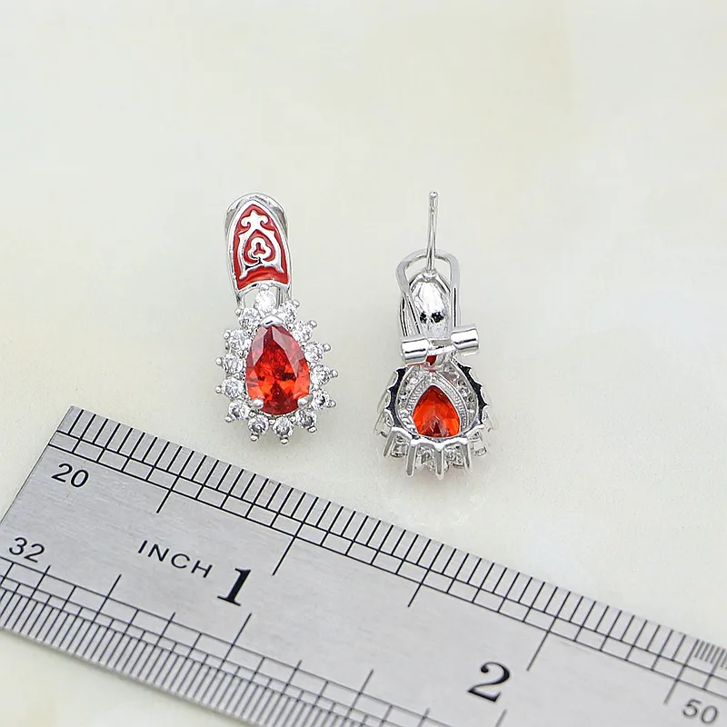 Женский Ювелирный Комплект из сережек и кулонов ювелирный красный гранат с белым