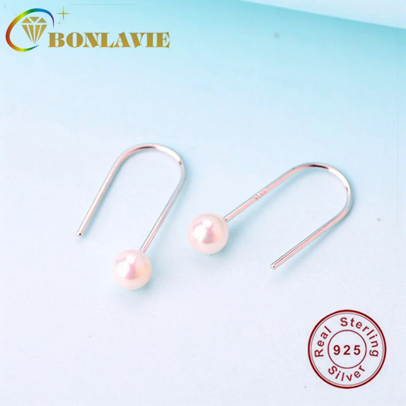 Серьги BONLAVIE из серебра 925 пробы U-образные серебряные серьги с жемчугом |