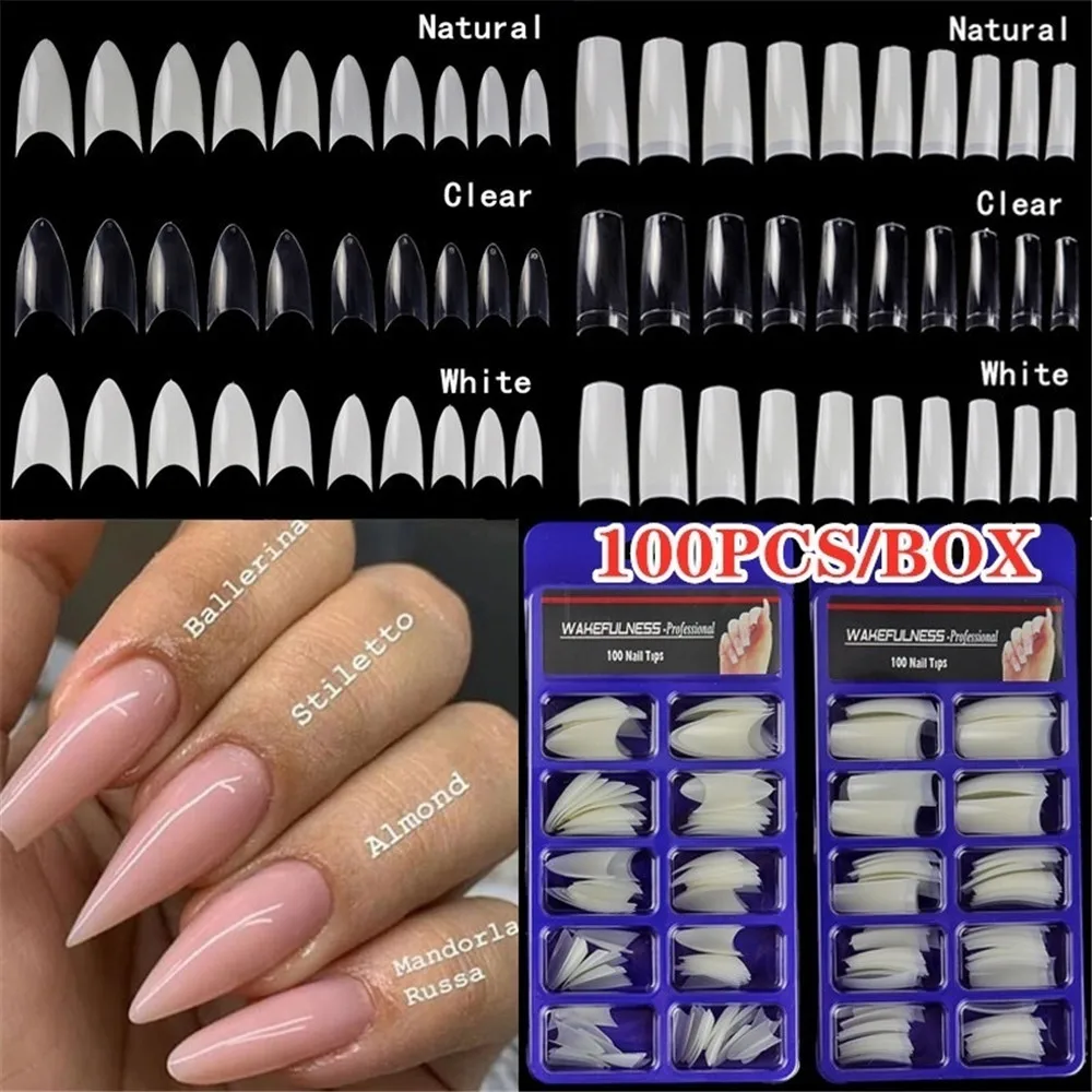100 шт прозрачный полупастообразный квадратный французский стилет ложный дизайн