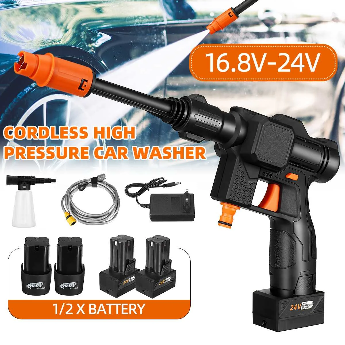 500W 48 Bar Cordless High Pressure Car Washer Rechargeable Lithium Battery Portable Water Gun Spray Cleaner Foam Generator