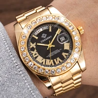role hip hop watch men cagarny luxury fashion quartz watches man diamonds wristwatch waterproof golden steel relogio masculino