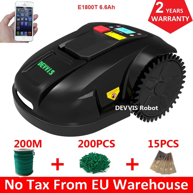 Умный робот-резак для травы DEVVIS E1800T с литиевой батареей 200 ач проводом м колышками