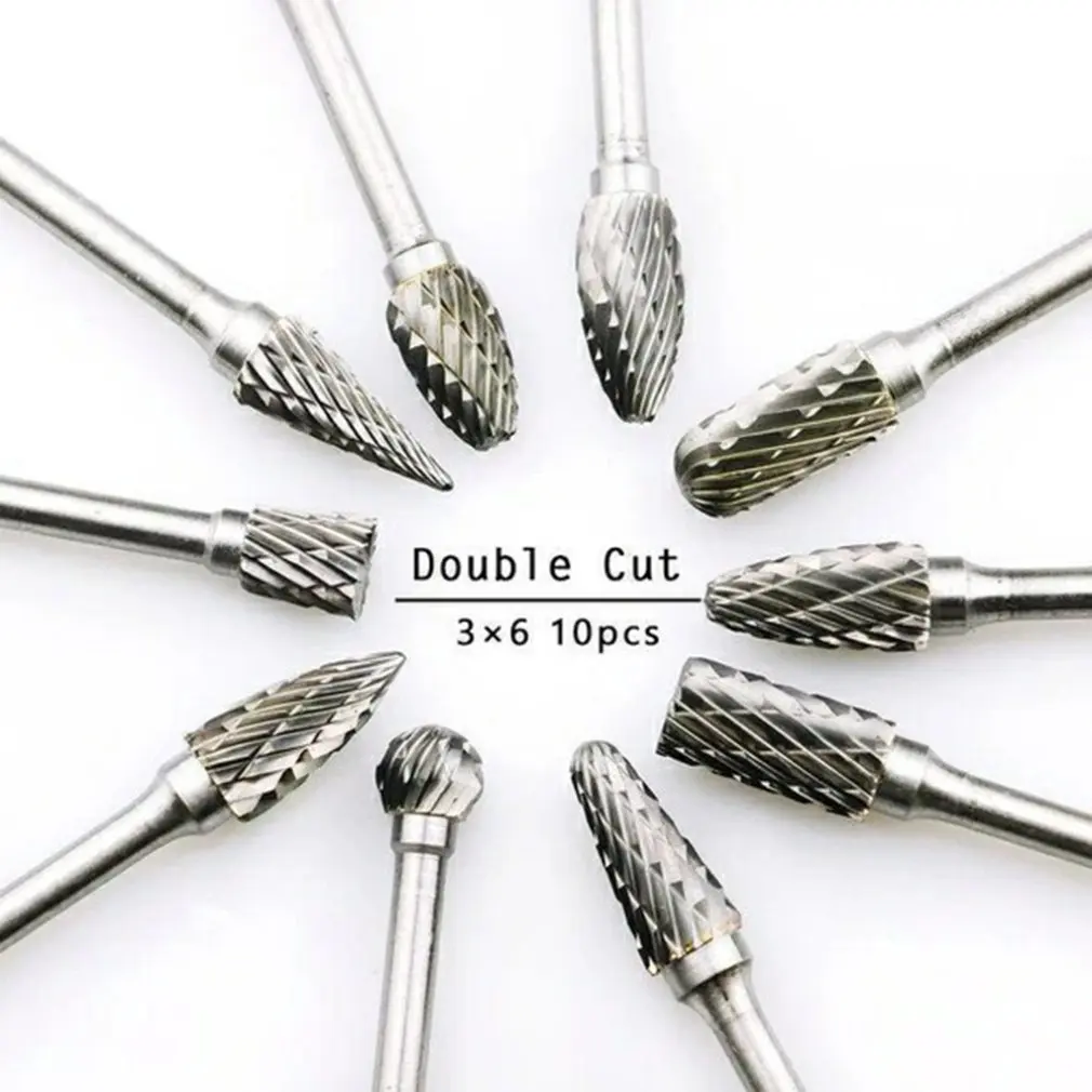 

10pcs Tungsten Steel Rotary File 1/4" Shank Rotor Craft Files Rasp Burrs Bits Grinding Engraving Drilling Bit Hand Tool Set