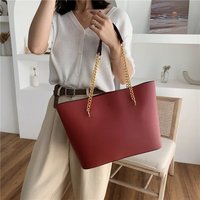 Black Pu Leather Shoulder Bags for Women Handbag Chain Design Large Capacity Tote Bag Luxury Shopper Hand Bag Female Totes New 3