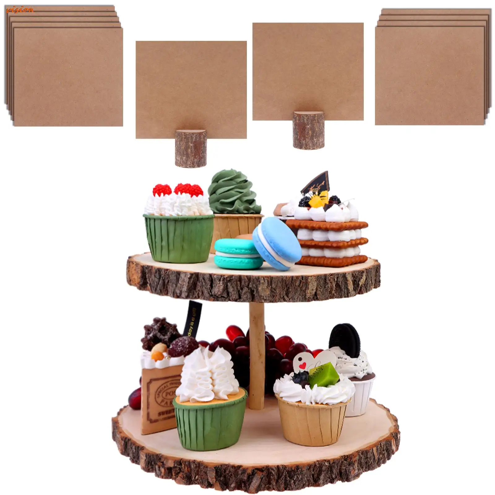 

Round Double Layer Wooden Cake Stand Holder Dessert Table Tray Cupcake Display Rack Birthday Wedding Party Bar Kitchen Supplies