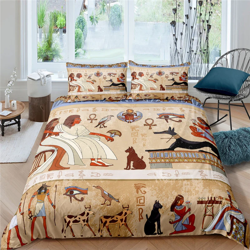 Комплект постельного белья в этническом египетском стиле пододеяльник с древней