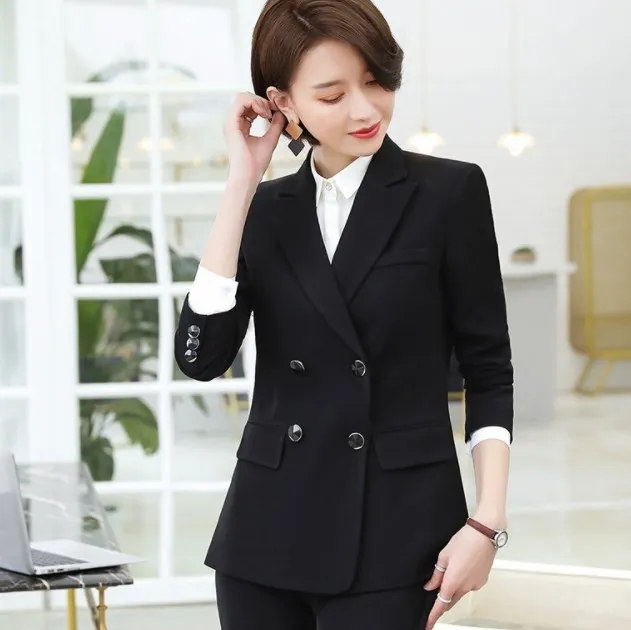 Офисная форма дизайн женские брюки костюм двубортные куртки комплект из двух