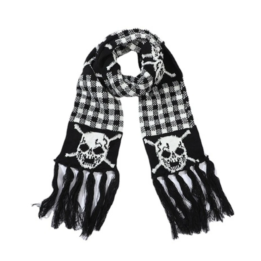 Зимний женский вязаный шарф-череп роскошный шарф-скелет с бахромой мужской