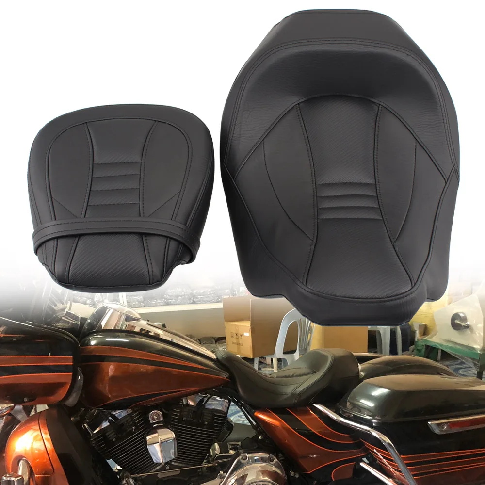 Asiento de motocicleta de cuero, dos asientos para Conductor, pasajero delantero y trasero para Harley 2009-2020, modelos Touring