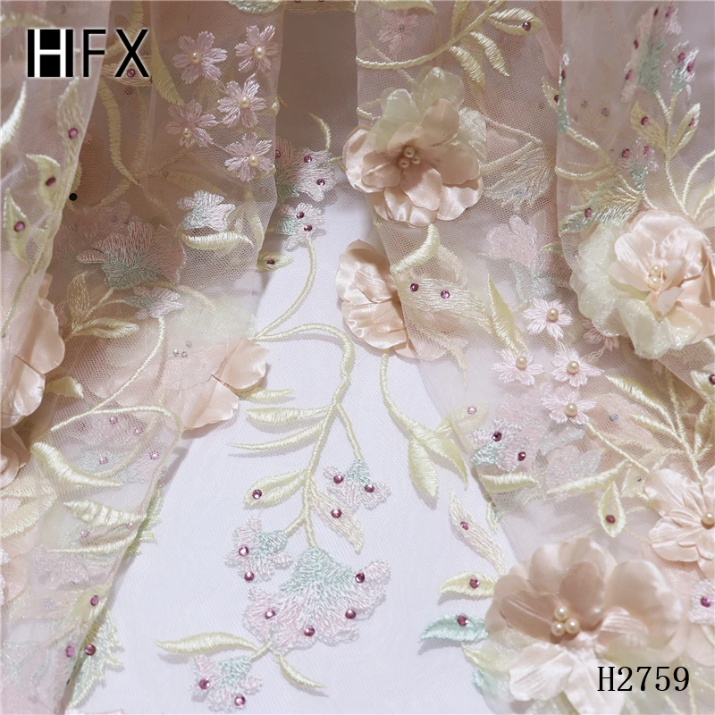 HFX Yellow Luxury Handmade Big 3d Flowers Nigeria Bridal Beaded Stones Embroidery African lace fabric Tulle Lace Fabric X2759 | Дом и сад