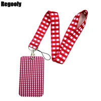 simple red lattice art cartoon anime fashion lanyards bus id name work card holder accessories decorations kids
