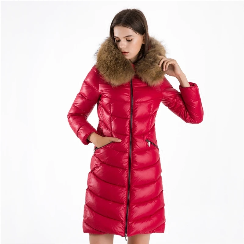 Зимний женский пуховик большой мех енота с капюшоном одежда 2020 корейский стиль