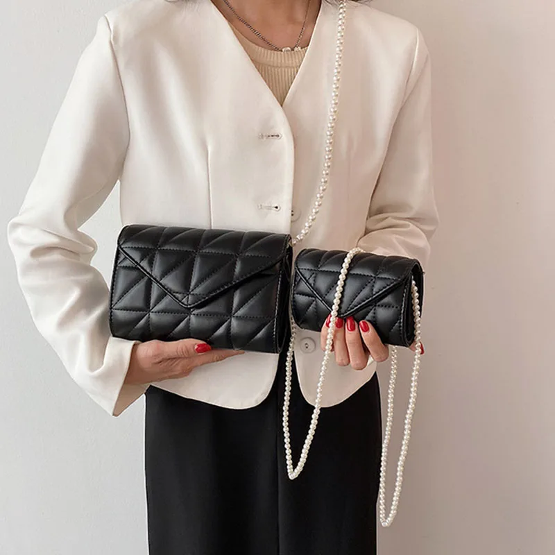 

Летние модные сумочки с жемчужной цепочкой, роскошная женская сумка с ромбовидной вышивкой и ниткой, маленькая квадратная сумка, кожаные су...