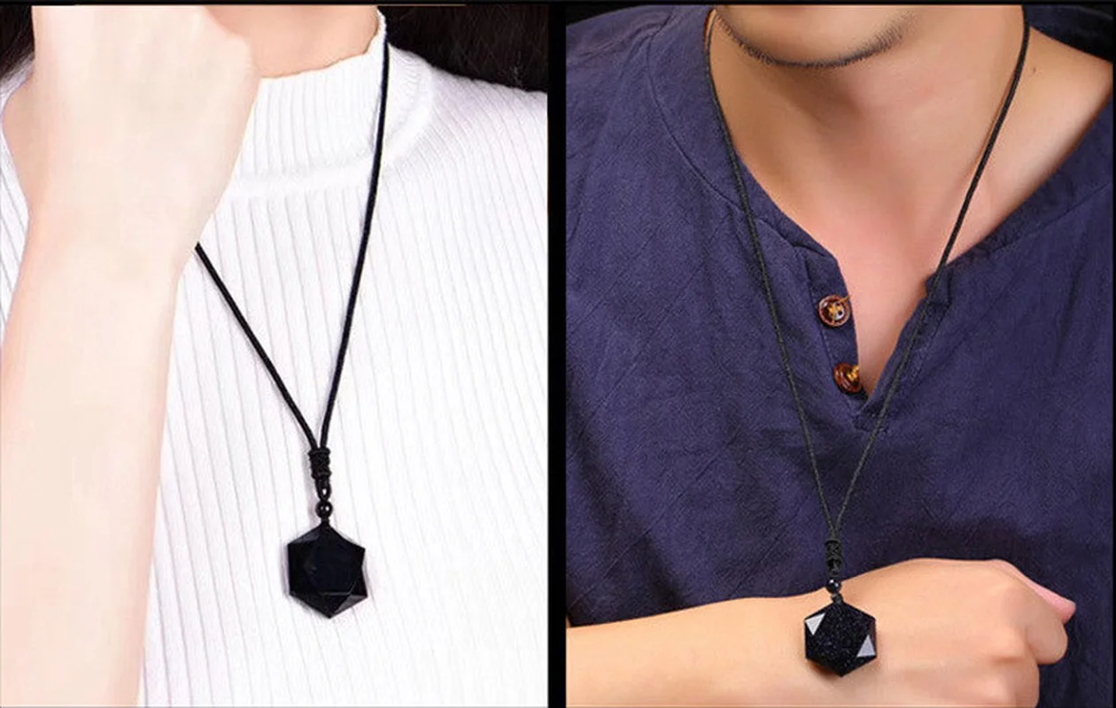 Подвеска из черного обсидиана ручной работы ожерелье с подвеской и кристаллом