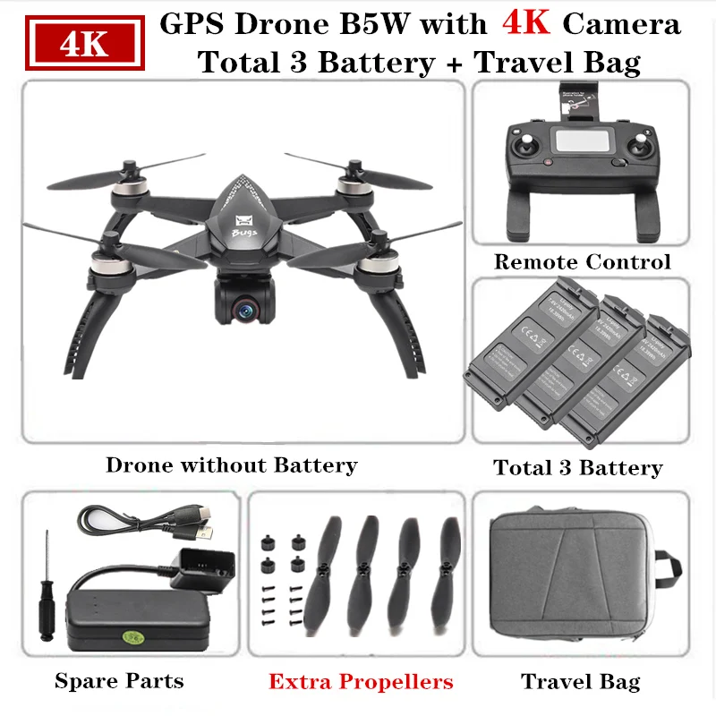 Carry Bag 3 Battery MJX B5W Радиоуправляемый gps Дрон с камерой 4K Квадрокоптер с камерой Радиоуправляемый вертолет бесщеточный мотор Квадрокоптер VS B4W F11 SG906 Дрон - Цвет: Carry Bag 3 Battery