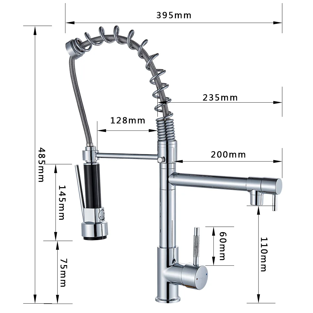 

Rozin Black Kitchen Faucets Pull Down Kitchen Sink Faucet Deck Mounted Dual Swivel Spout Kitchen Crane Chrome Hot Cold Mixer Tap