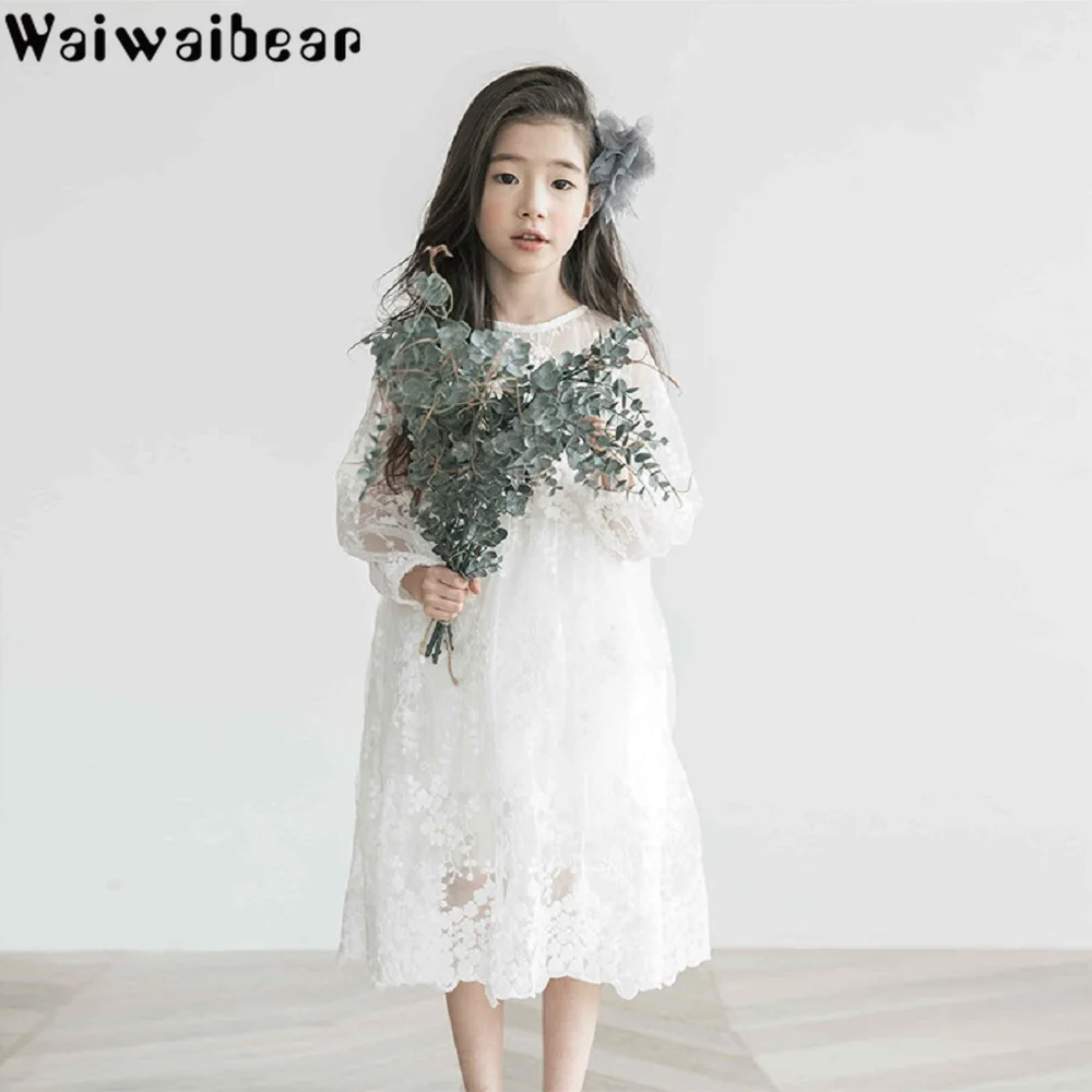 Новое кружевное платье с длинным рукавом и коротким для маленьких девочек