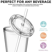 transparent straw drink cup 500ml double walled ice cold drink coffee cup reusable smoothie plastic iced travel mug with straw