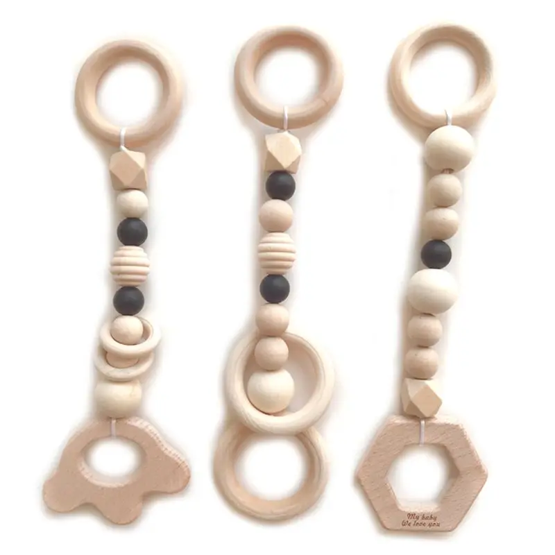 Black-3 Pcs Детские деревянные животные Прорезыватель с погремушкой жевательный игровой, для тренировок коляска игрушка детская подвеска Подвески Прорезыватель игрушки мультяшный кулон - Цвет: Black-3 Pcs