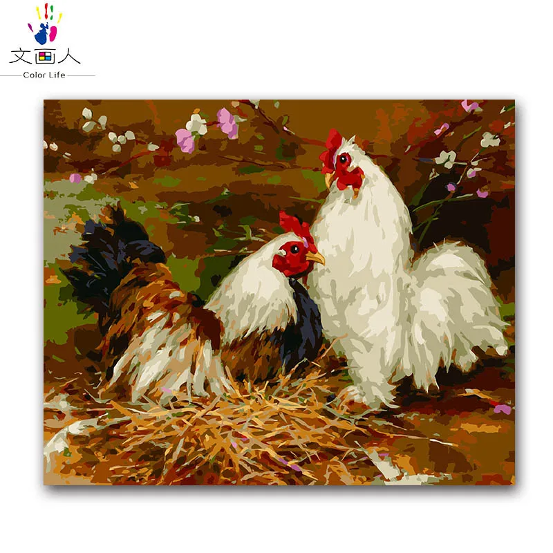 Chicken Picture diy digital oil painting package by numbers animal with kits draw on canvas for women adult kids practise paint | Дом и сад