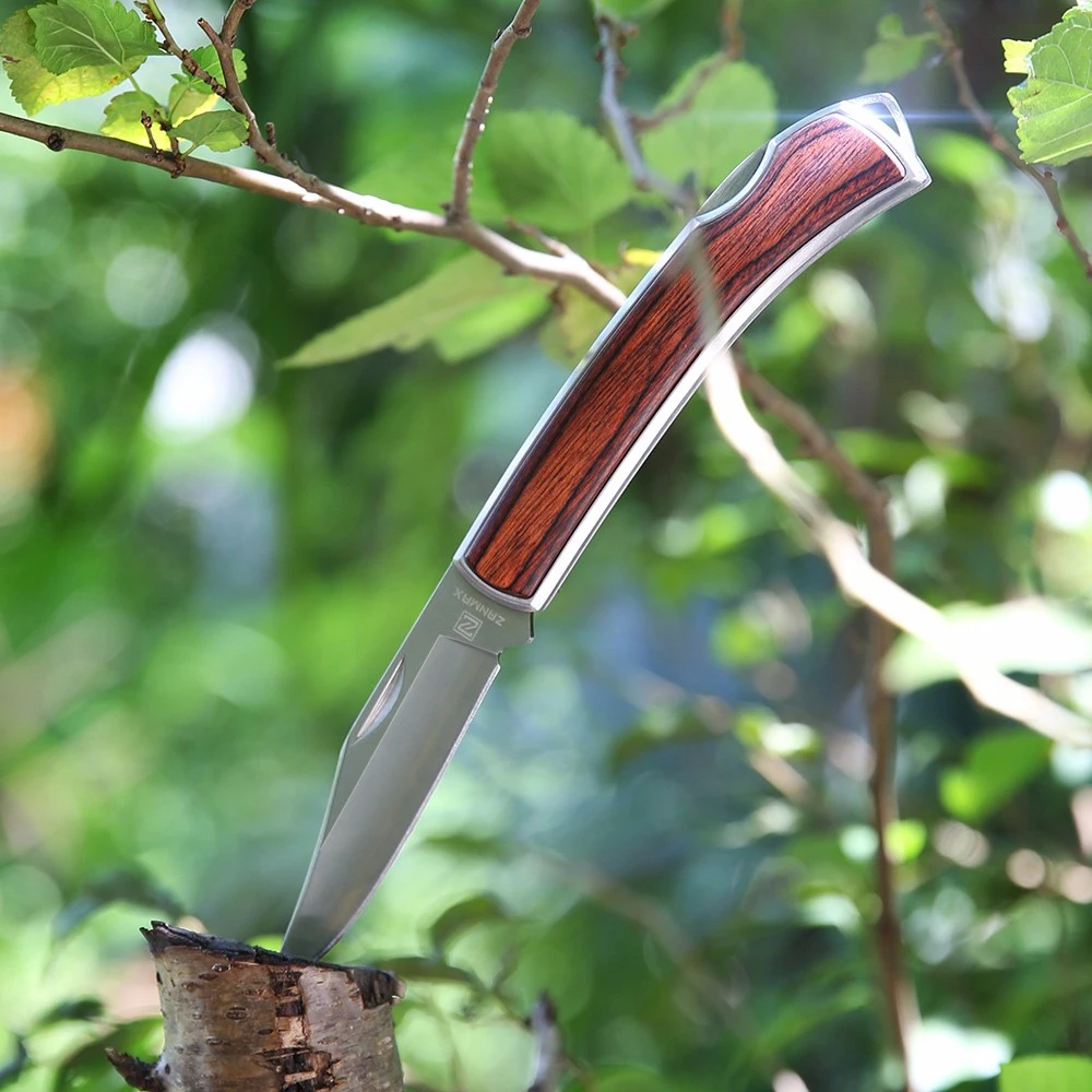 Карманный складной высокопрочный нож с деревянной ручкой Походный уличный из