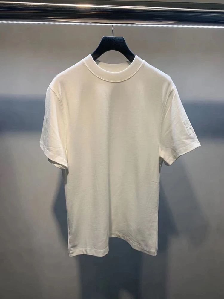 

AAW073 Round O Neck Solid Loose Logo Letter Print Short Sleeve T-shirt for Men and Women A2