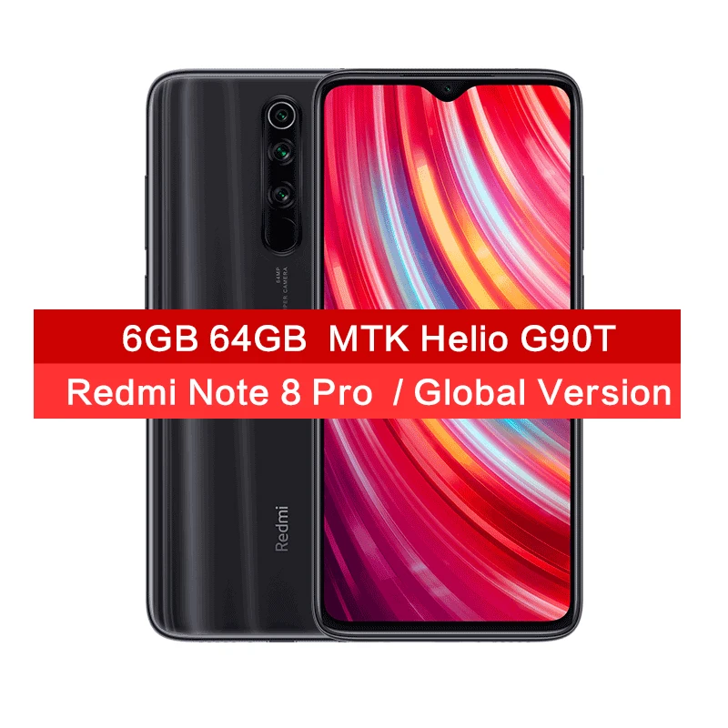 Black 6GB 64GB Глобальная версия Xiaomi Redmi Note 8 Pro 64MP Quad camera 6 ГБ 64 Гб Смартфон NFC 4500 мАч 18 Вт MTK Helio G90T 6,5" FHD+ смартфон - Цвет: Black 6GB 64GB