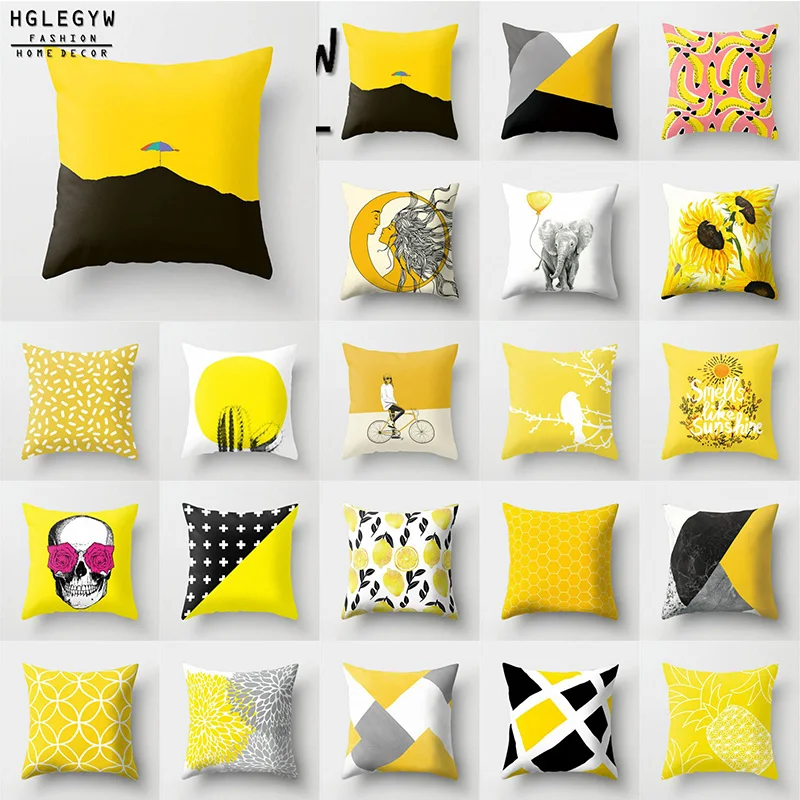 Yellow Cotton Linen Pillow Case Throw Pillowcase Printed Covers For Office Home Textile | Дом и сад