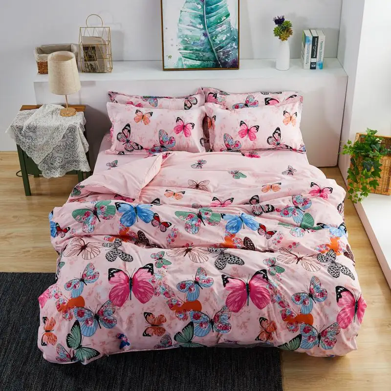 Цвета: серый белый розовый Постельное белье 3D с рисунком бабочки кровать