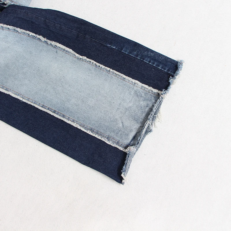 TWOTWINSTYLE Denim Patchwork Trousers Women High Waist Hit Color Large Size Wide Leg Pants Female Fashion Autumn Tide