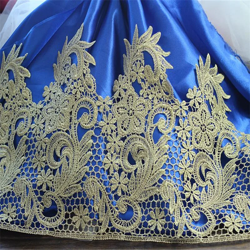 Один ярд высококачественной красивой золотой кружевной вышивки ленты для декорации DIY африканской ткани.