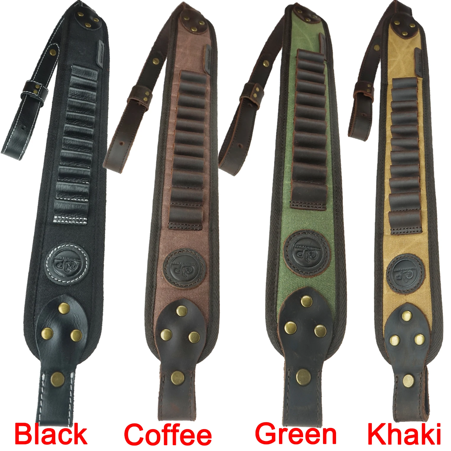 

Leather Canvas Rifle Sling Gun Shoulder Strap Ammo Shell Holder For.308 .30-06, .45-70 .44MAG 410GA