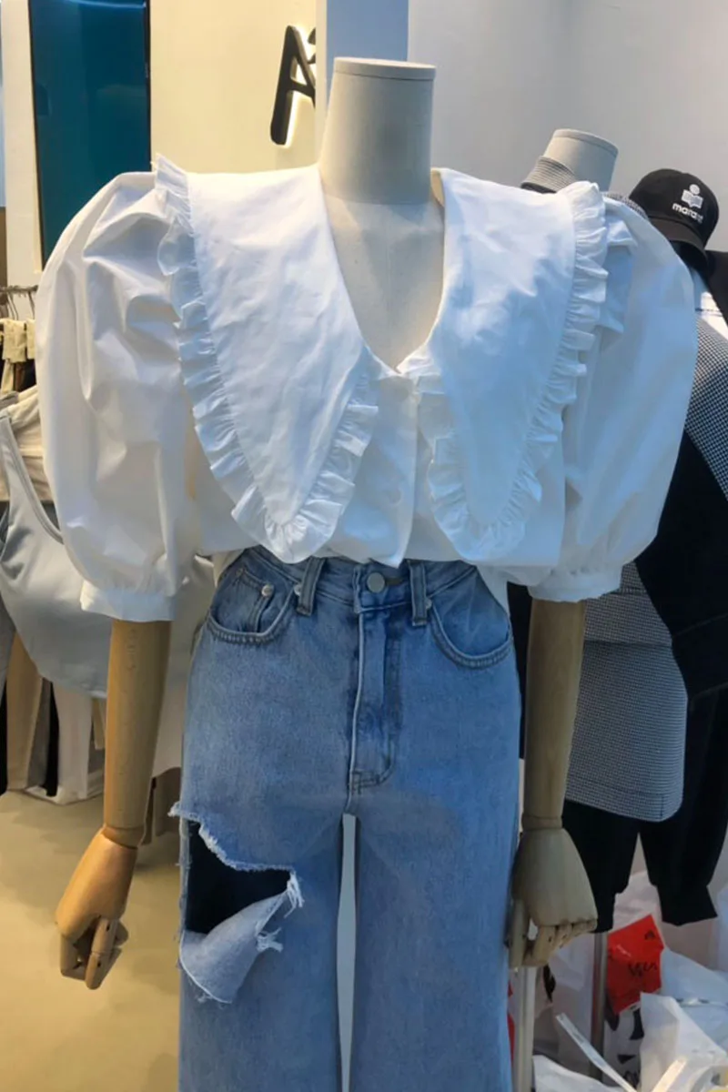 

VANOVICH Fashion Women Shirts Korean Style Wild Cotton Casual Ladies Shirts 2021 Summer New Puff Sleeve Women Clothing