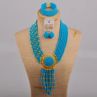 nigerian wedding necklace costume jewelry blue african beads jewelry set crystal bridal set