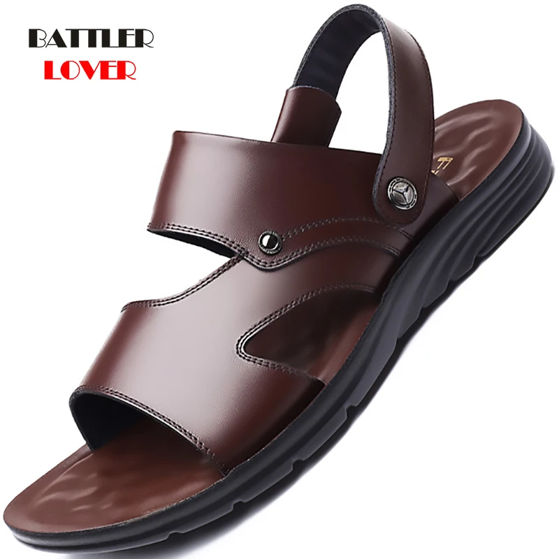 

Summer Men Sandals Genuine Cow Leather Shoes Male Comfortable Slip-on Slippers Beach Footwear Sandalies Zapatillas Hombre Rome