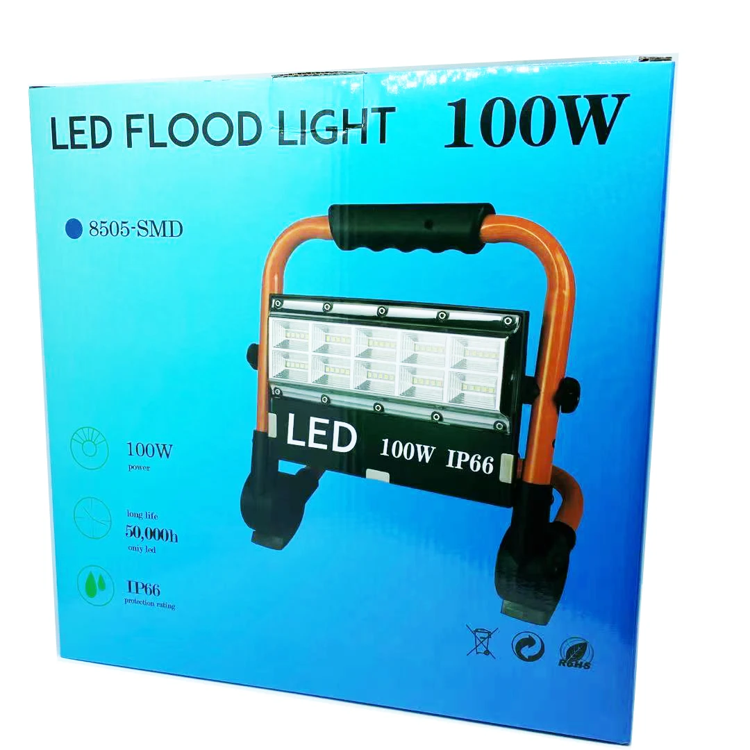 구매 충전식 LED 작업등 100W, 슈퍼 밝은 방수 플러드 라이트, 휴대용 작업 조명, 캠핑 차고 작업장용 스탠드 포함