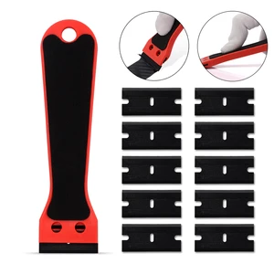 EHDIS Бритва для чистого бритья с длинной ручкой, скребок для чистого бритья, стикер для автомобиля, пленка из фольги, скребок для окон, инструмент для удаления клея + 10 пластиковых лезвий