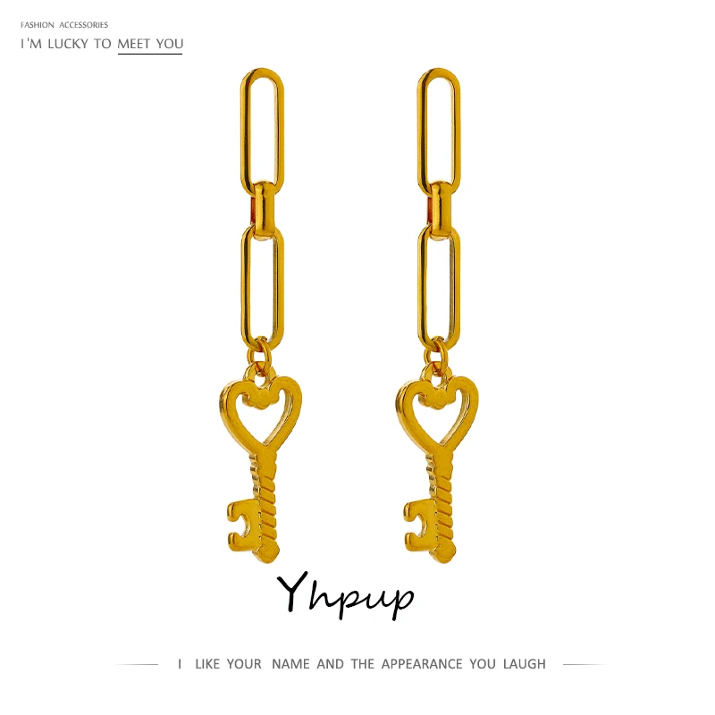 

Yhpup Chic Lock Metal Dangle Earrings 316L Stainless Steel Jewelry Stylish Gold Color Geometric Earrings Boucle D'Oreille Femme