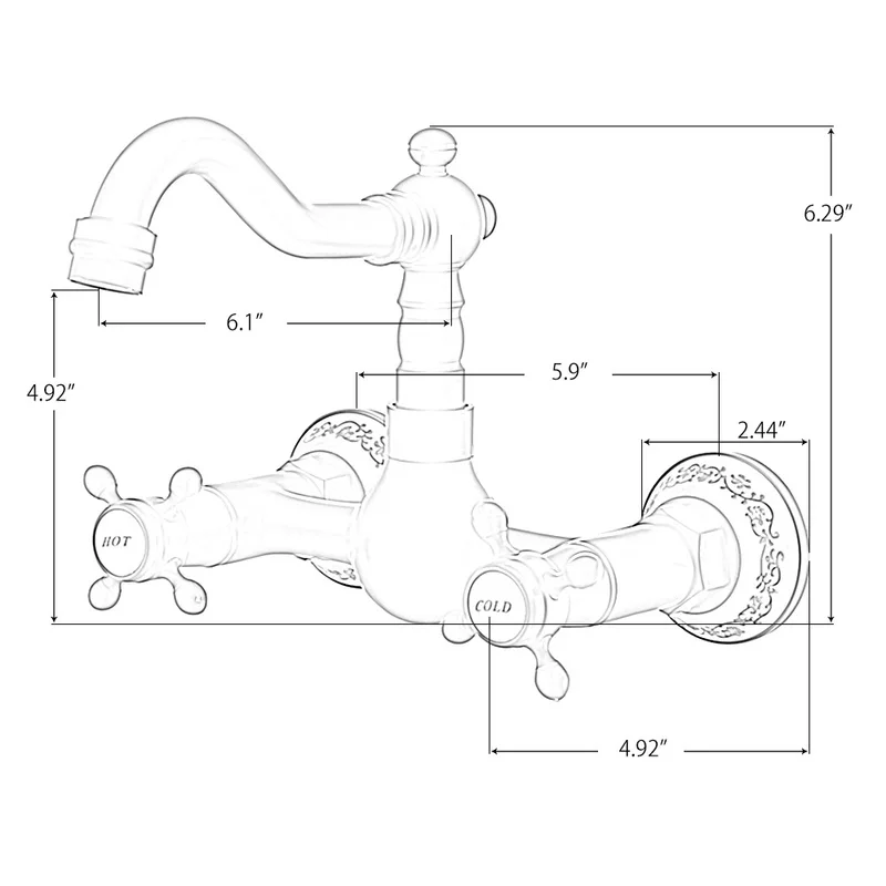 

Wall Mounted Black Kitchen Faucet Antique Mixer Tap Dual Handle Faucets Hot and Cold Water Tap Rotatable Home Kitchen Fixture