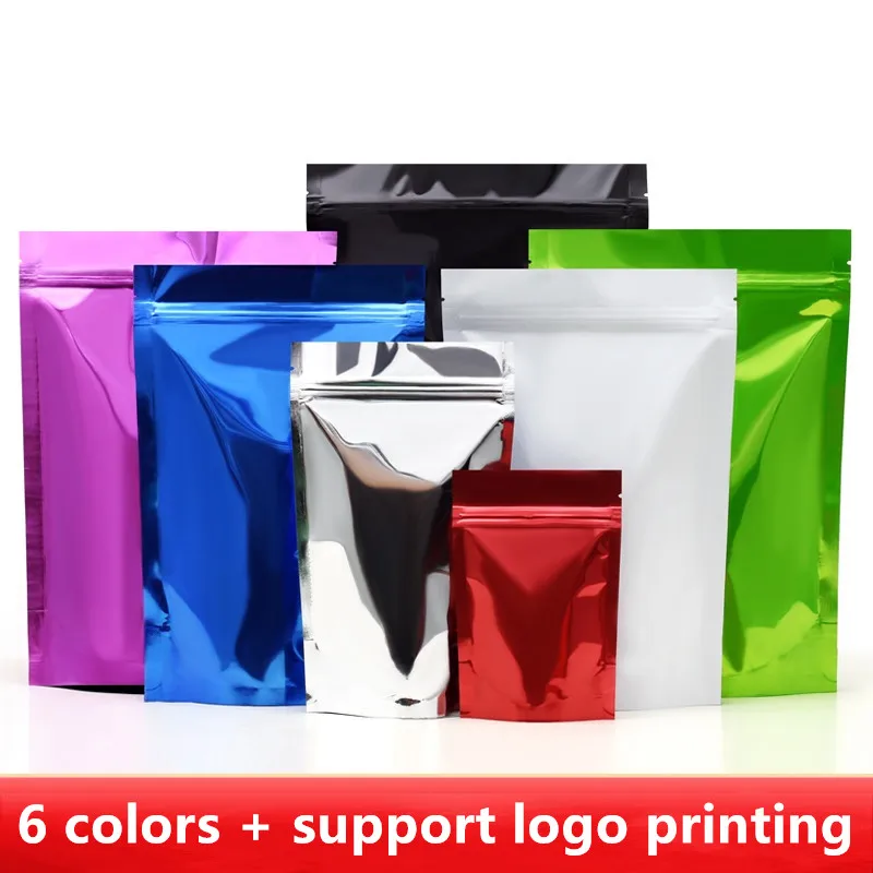 100pcs Glossy Aluminum Foil Zip Lock Bags Stand up Snack Biscuits Chocolate Coffee Heat Sealing Packaging Logo Printing Pouches - купить по
