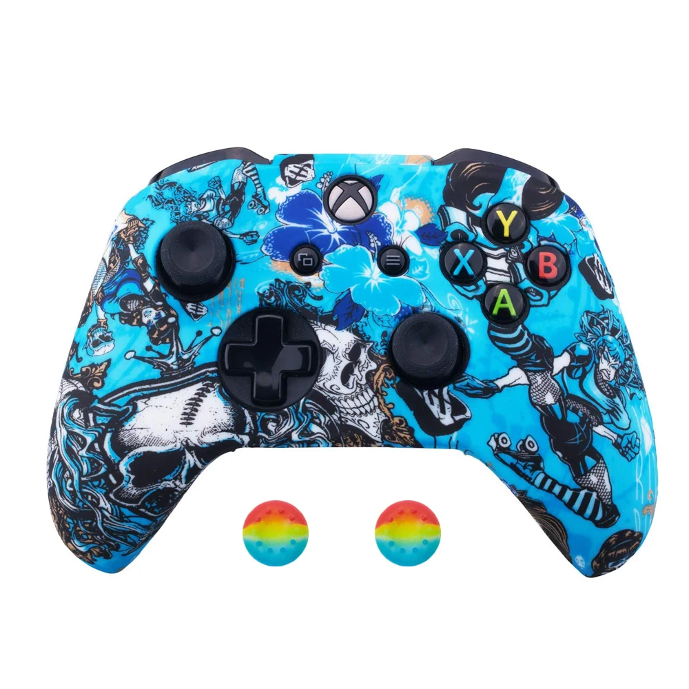 ZOMTOP Silicone Protective Skin Case for Xbox One X S Controller Protector Water Transfer Printing Camouflage Cover Grips Caps |