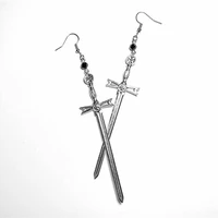black crystal sword earrings super long shoulder dusters gothic earrings black crystal earrings sword jewelry gothic jewelry