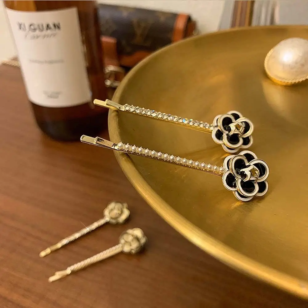 

Korean Handmade Fashion Head Accessories Camellia Flower Pearl Hair Clip Rhinestone Hair Clip Side Clip Bangs Clip Headwear